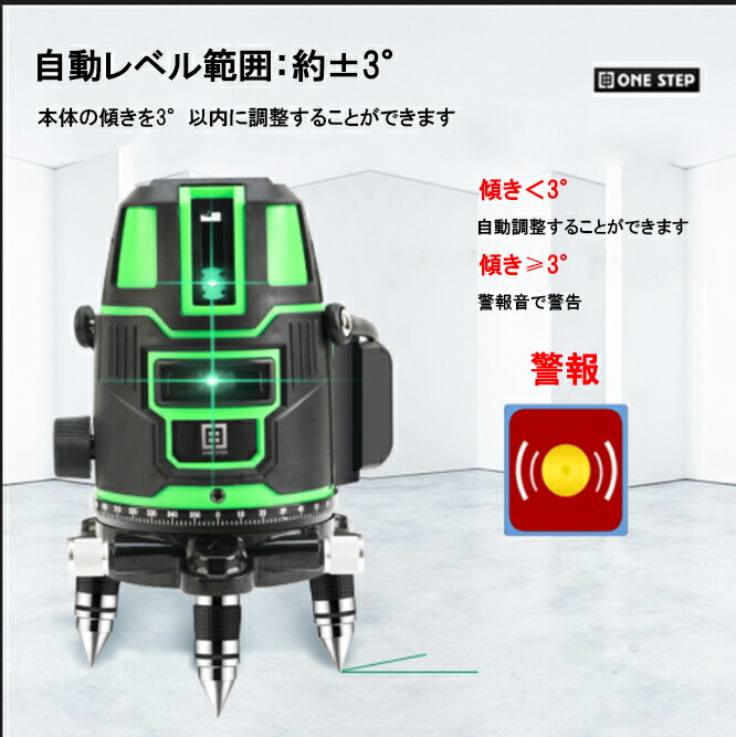 レーザー墨出し器/墨出し/墨だし器/墨出し機/墨出機/墨だし機/レーザーレベル/レーザー水平器/レーザー測定器 レーザー墨出し器 5ライン グリーン 5線6点 回転レーザー線4方向大矩照射 自動補正機能 高輝度レーザー レーザー水平器 自動補正 照射レーザー 日本語説明書【バッテリー2個付き】