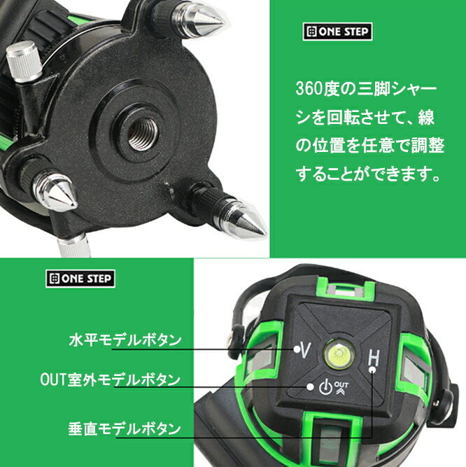 レーザー墨出し器/墨出し/墨だし器/墨出し機/墨出機/墨だし機/レーザーレベル/レーザー水平器/レーザー測定器 レーザー墨出し器 5ライン グリーン 5線6点 回転レーザー線4方向大矩照射 自動補正機能 高輝度レーザー レーザー水平器 自動補正 照射レーザー 日本語説明書【バッテリー2個付き】