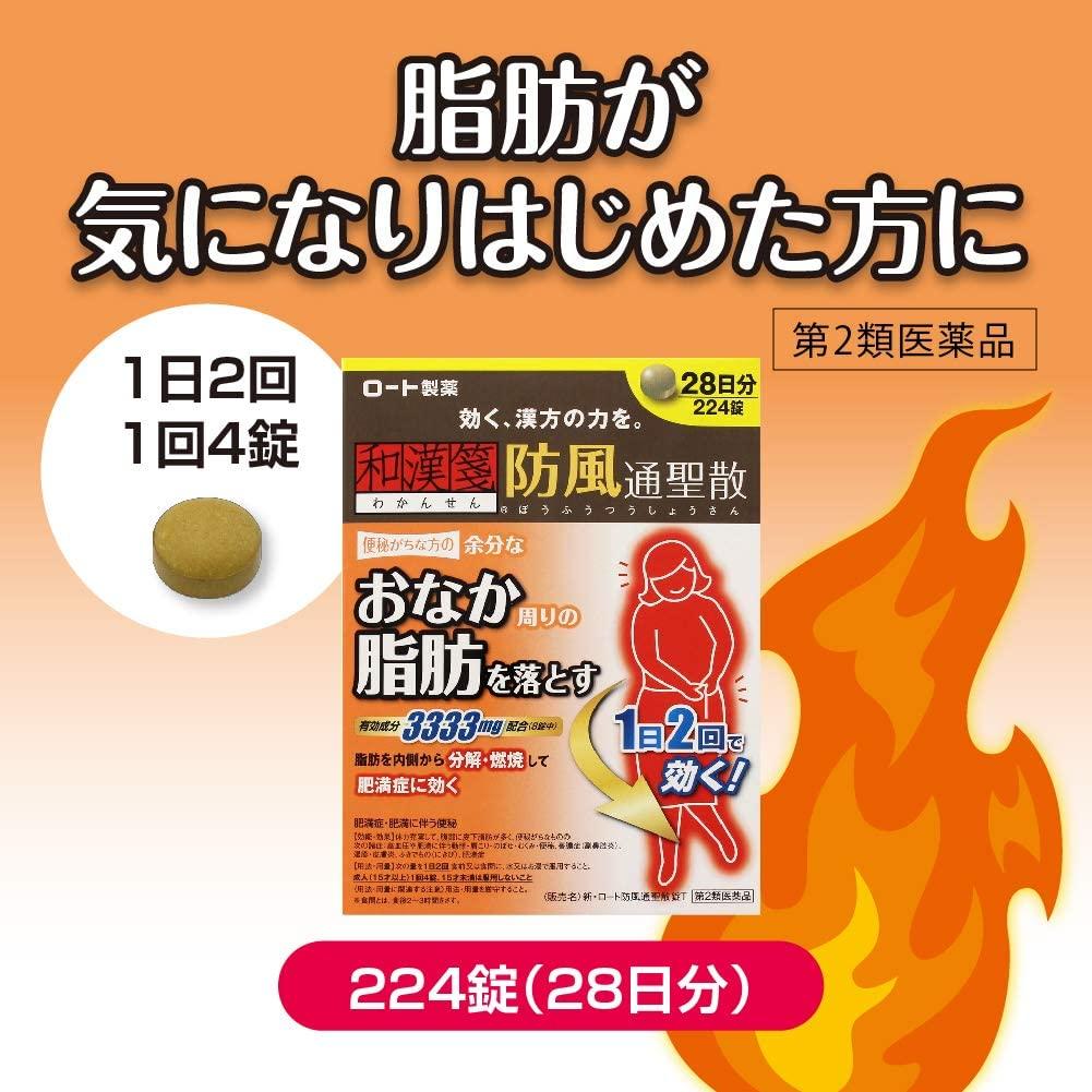 漢方薬で、脂肪を分解・燃焼する働きがあり、おなか周りの脂肪など肥満症の改善 【送料無料】和漢箋 新・ロート防風通聖散錠T(224錠)【第2類医薬品】ぼうふうつうしょうさん ロート製薬 ロート