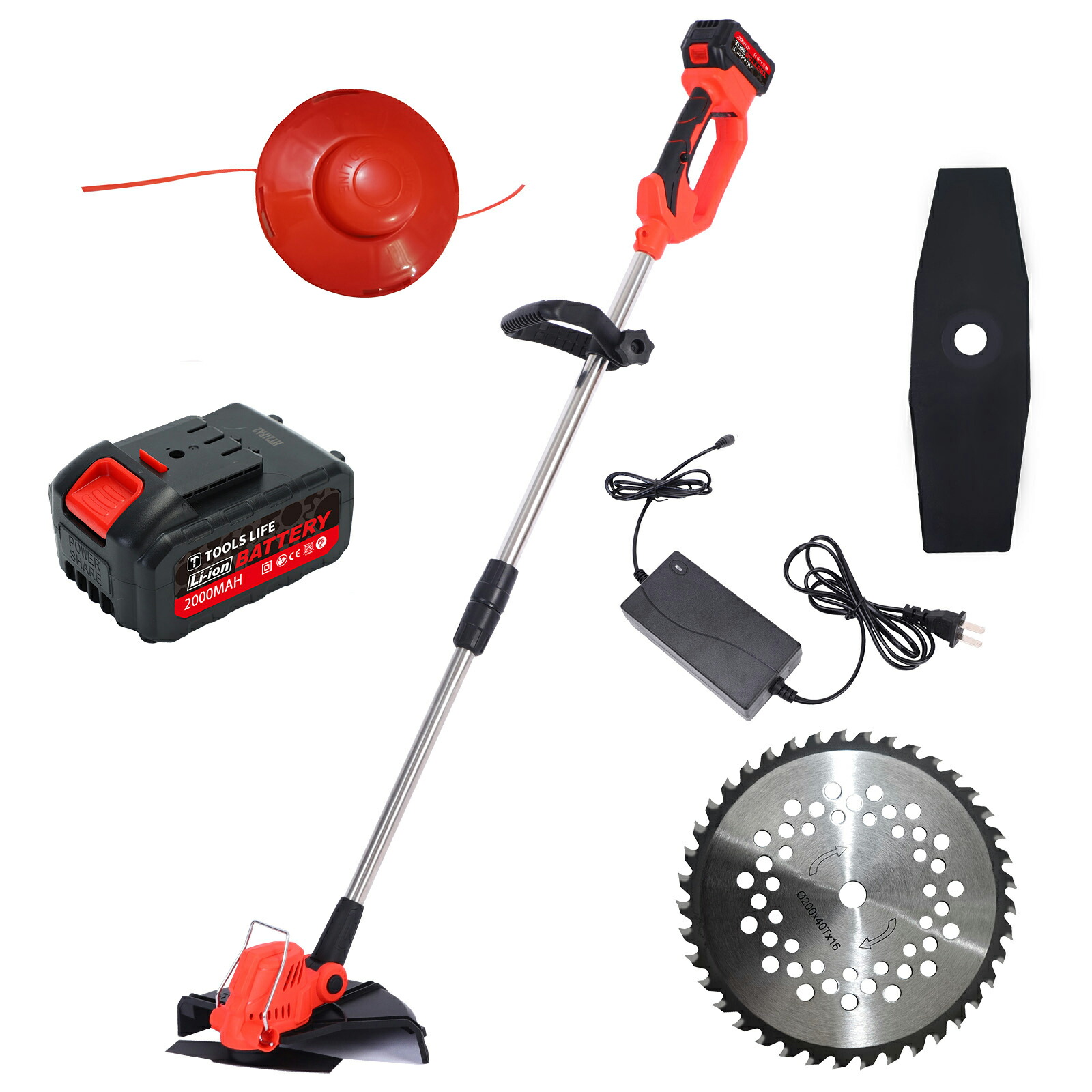  充電式草刈り機 高効率ブラシレスモーター 刈払機 電動 エンジン式 除草軽量 庭 園芸 雑草 刈払機 充電 軽量 安全 無線 替刃3種類 角度調整 1年保証 送料無料 PSE認証　バッテリー付き